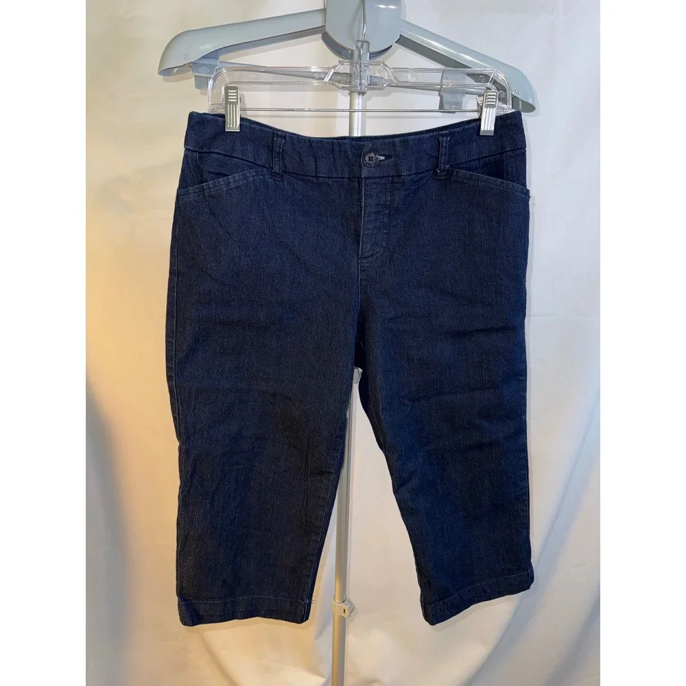 St Johns Bay Womens 10P Dark Wash Denim Capri Pants Petite Indigo Cropped Jeans